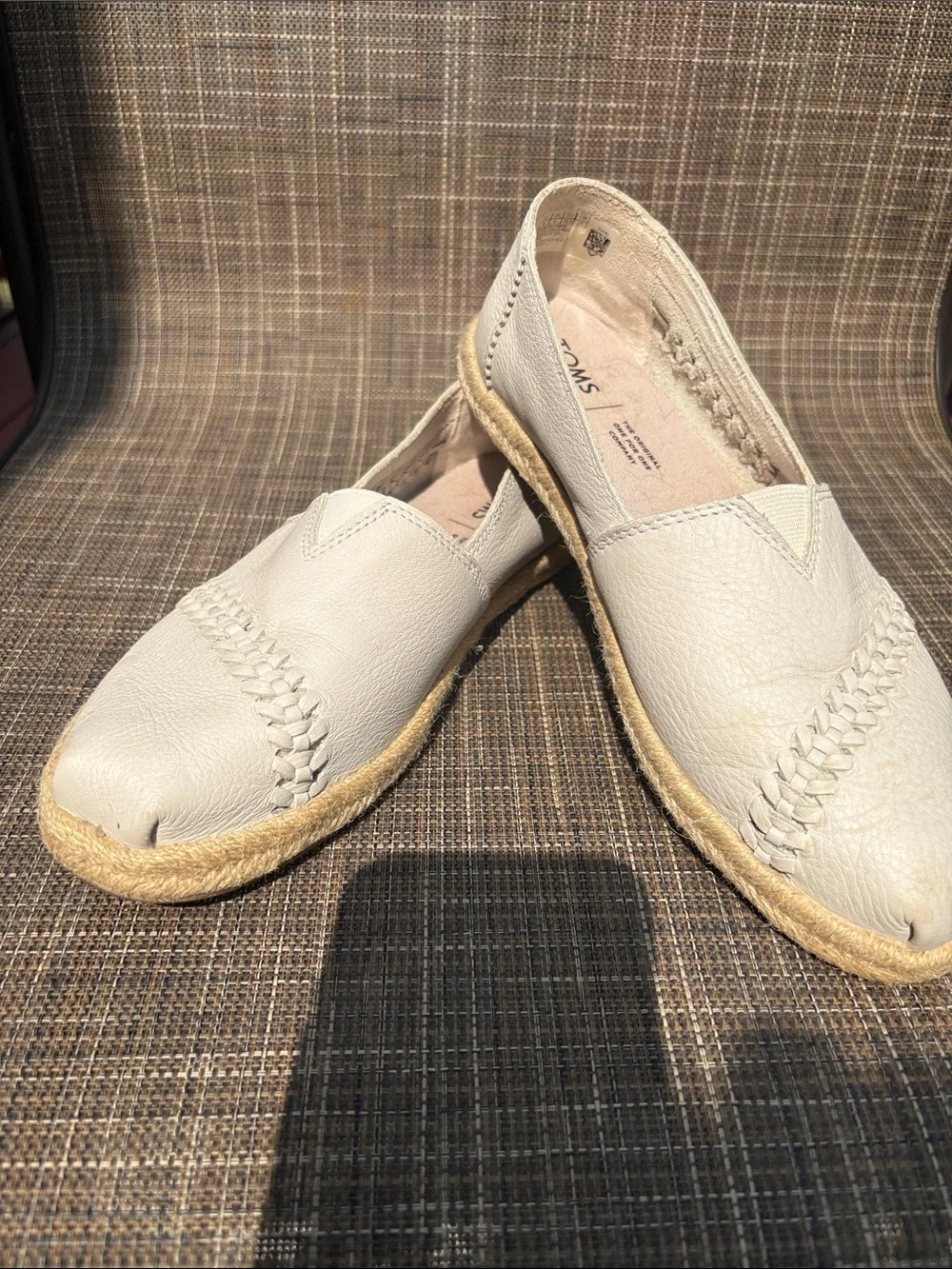 TOMS off white Braided Leather Slip-On Espadrilles